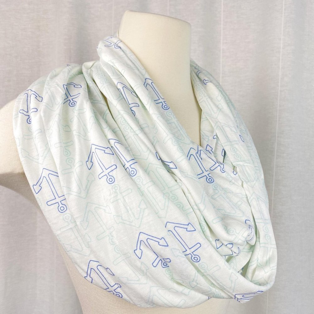 Sperry Infinity Scarf Nautical White Blue Anchors